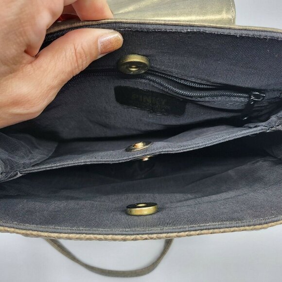 Bags by Pinky Vintage Metallic Silver Leather Shoulder Gold Studs Grommets USA - Picture 8 of 16